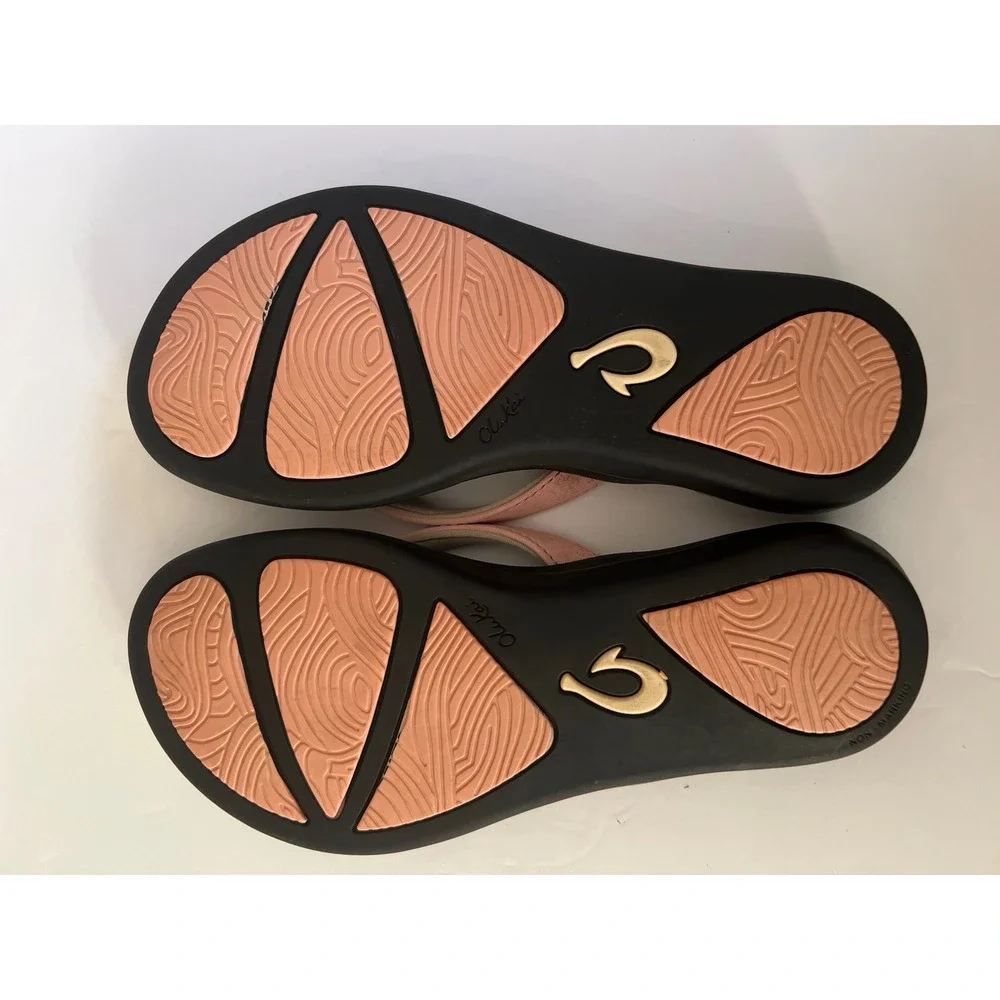 Olukai Ho'opio Girls Flip Flops Rose Dust Black Sandals 30131-RD40 Size 3 girls